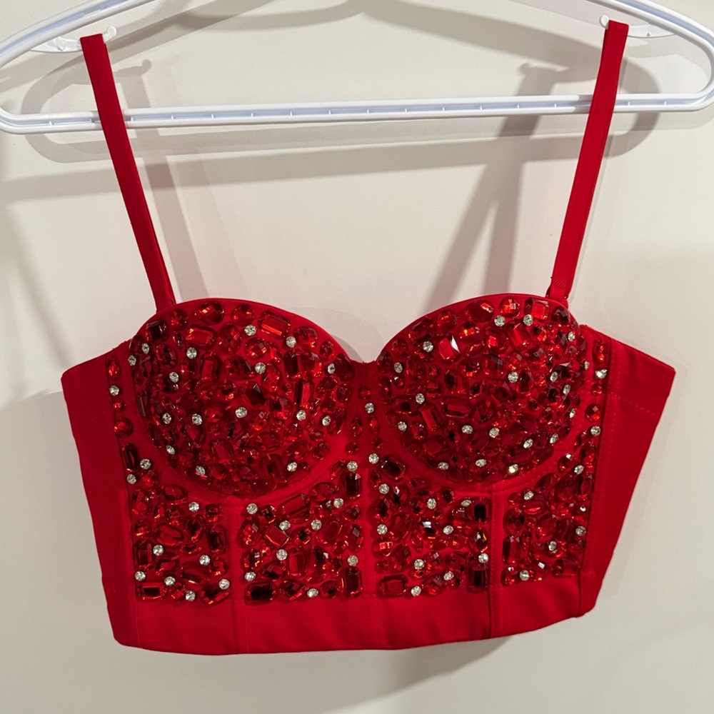 Red Beaded Bustier Top
